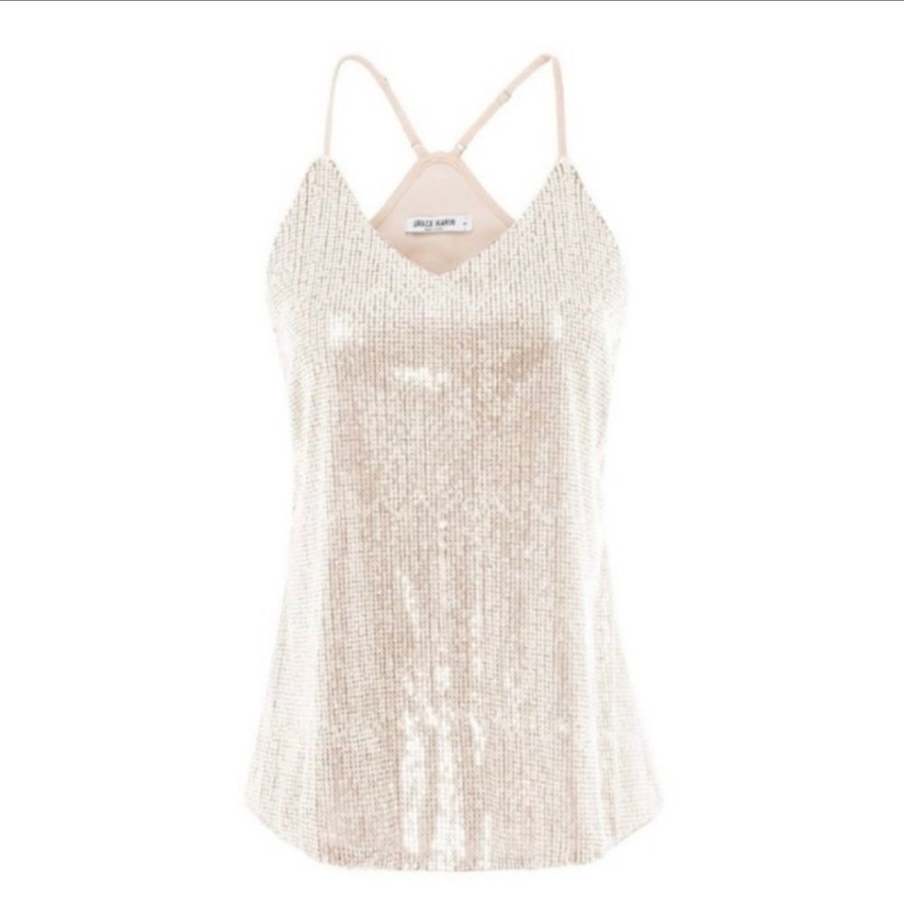Grace Karin Beige Shiny Sequin Cami - Size Medium